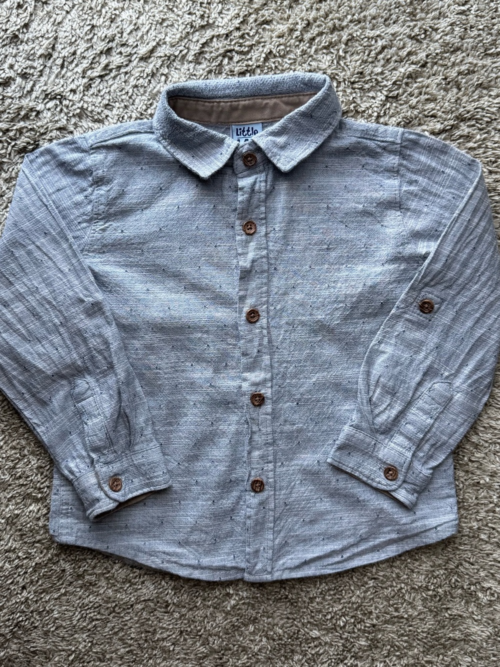 Little Lad 3T Blue Heather Button Up Shirt Long Sleeve Collared Cotton Blend